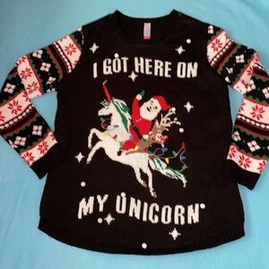 NO BOUNDRIES light up ugly Christmas Santa unicorn knit sweater size 3XL XXXL